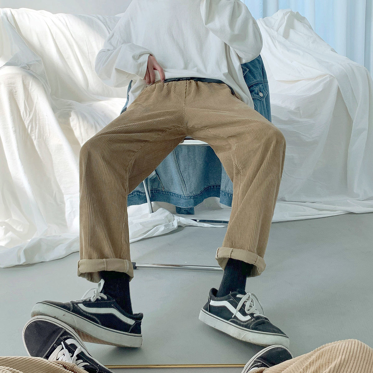 

Trousers 2021 Men's New Autumn Legged Pants Youth Male Clothes J46U, Khaki.