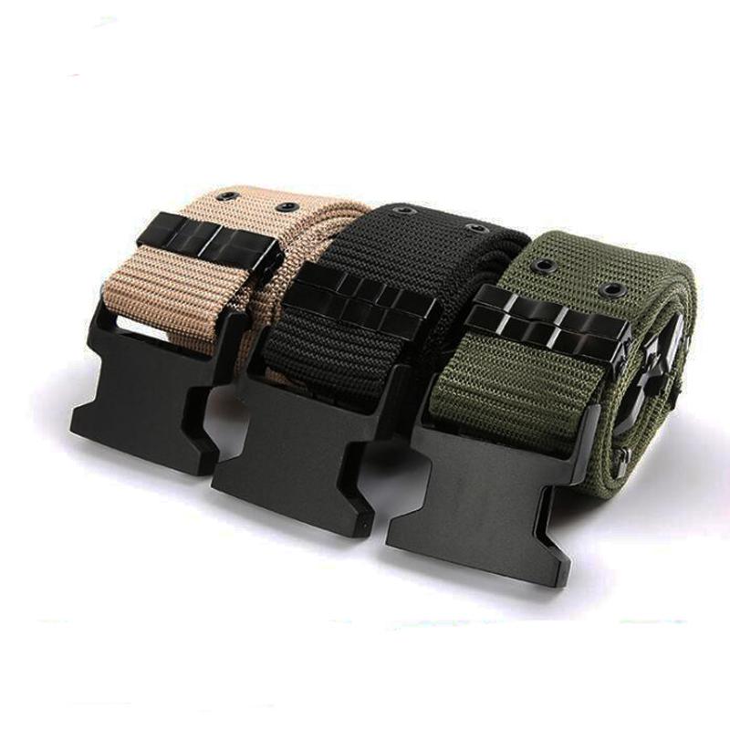 

Men Outdoor Tactical Canvas Casual Portable Durable Safe Waistband Tactical Belt Support Camping Training Belts Gear, Black