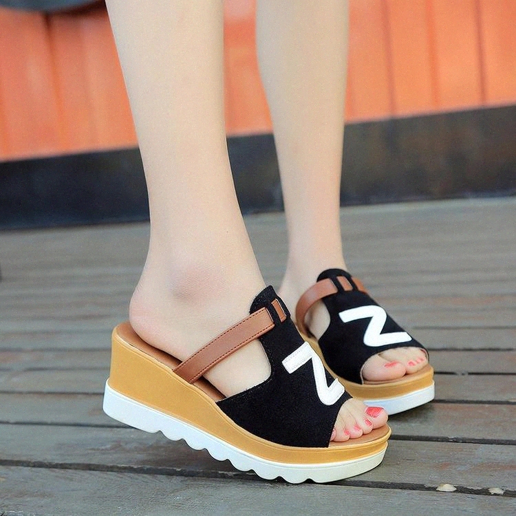 

Student sandals and slippers female 2019 new summer wedge with high heels thick bottom casual fashion fish mouth wild female #Mj6R