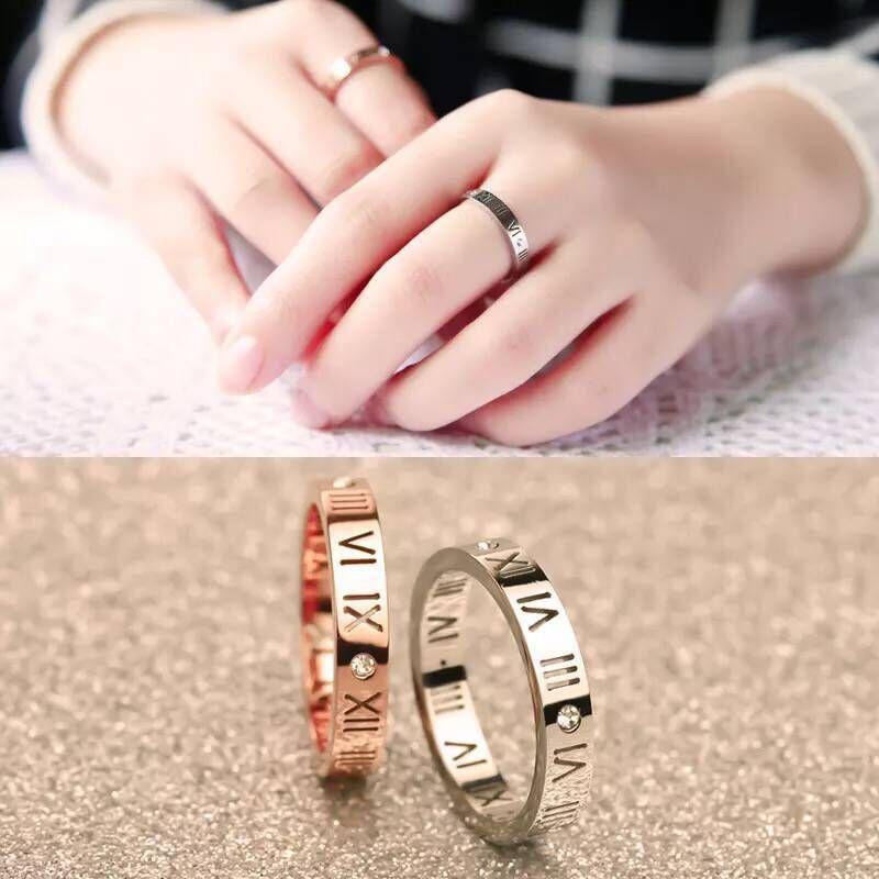 

Fashion Roman alphabet Stainless Steel Ring With Stone Crystal For Woman Girl For Men Couple In Wedding