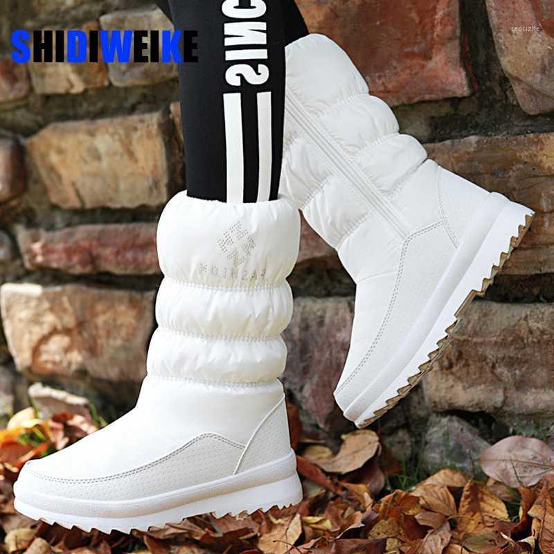 

2020 Big size 36-41 New warm snow boots women zipper platform boots solid color waterproof mid calf thick fur winter AB8671, Black