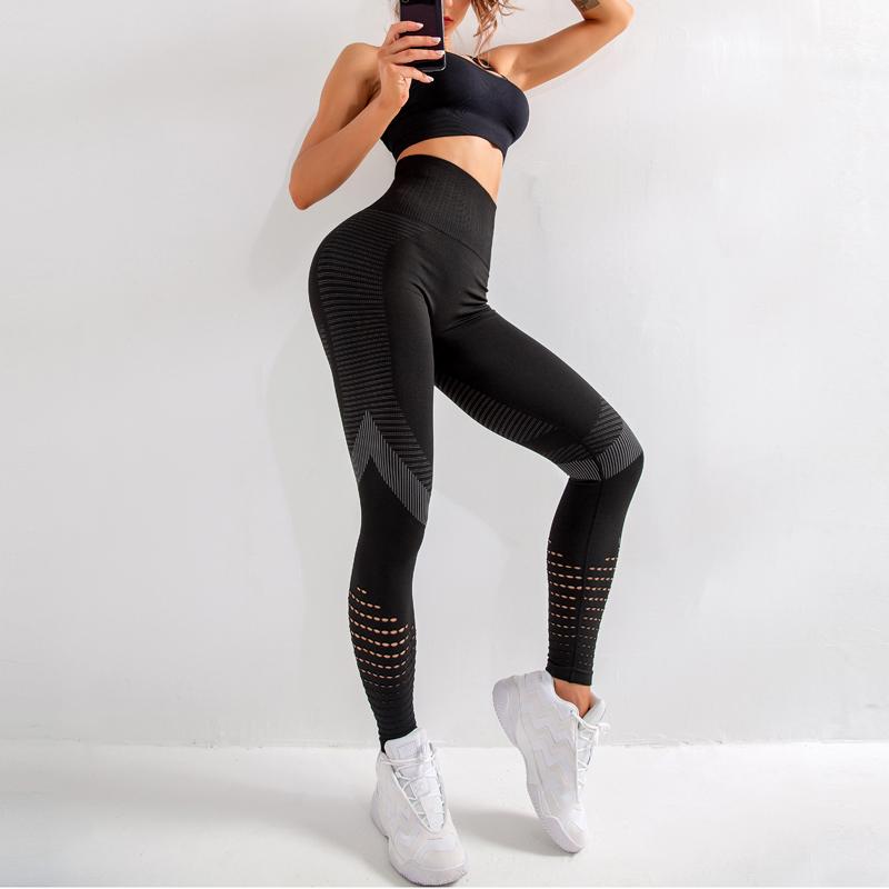 

High Waist Fitness Gym Leggings Women Seamless Energy Tights Workout Running Activewear Yoga Pants Hollow Sport Trainning Wear, Black