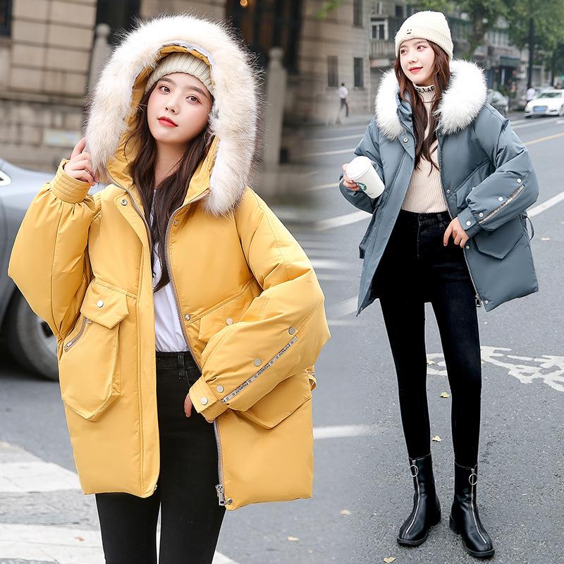 

Women' jacket winter jacket down cotton coat thickened hat coat women' clothes loose large cotton padded, Black