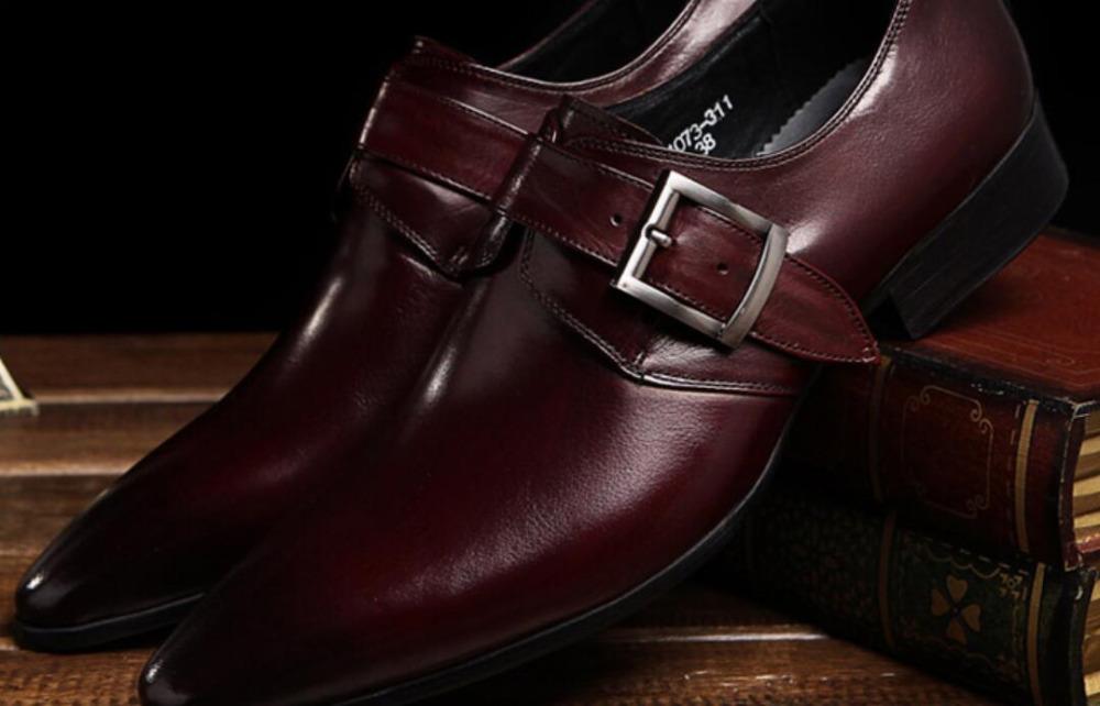

Mens Real Leather Fashion Spring Autumn Buckles Black Wine Red Dress Wedding Oxfords Italy Derby Oxfords Shoes Sapatos