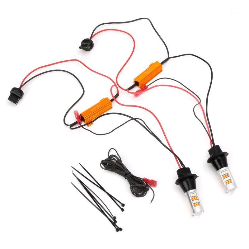 

2pc T20 7440 42-LED 2835 50W Dual-Color Switchback LED DRL Turn Signal Light Kit1, As pic