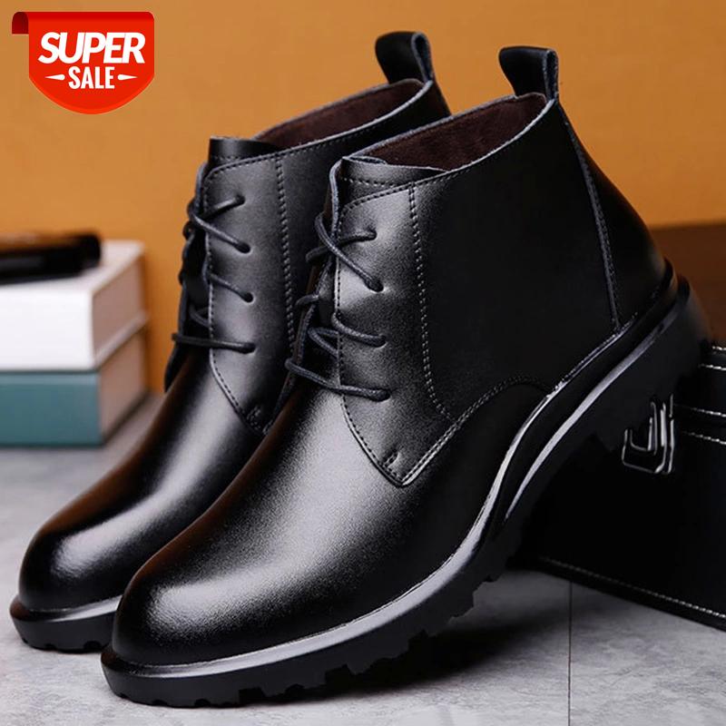 

2020 New Warm Genuine Leather Men Boots Winter Big Size38-49 Ankle Boots Men's Lace Up Comfortable Non-slip Male Fur Snow #6O8z