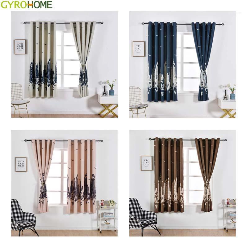 

2.1m Skyscraper Printed Blackout Curtains for Living Dining Room Bedroom1, Coffee