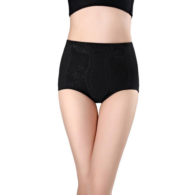 

Woman Control Underpant High Elastic Mid Waist Breathable Slimming Belly Hip-Lifting Comfortable Embroidery Cotton Shaper, Black