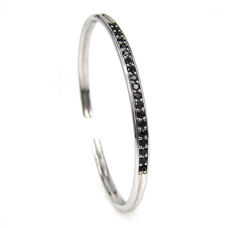 

Silver Plated Anil Arjanda Bangles for Men,Loving Open Bangle For Women Men Black CZ Crystal Jewelry Gift Pulseiras1