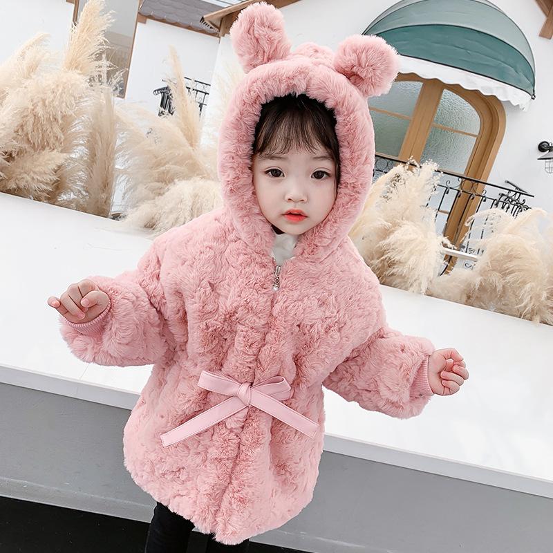 

Girls' Small Fragrance Bow Mao Mao Coat 2020 Korean Winter Baby Foreign Coat, Pink