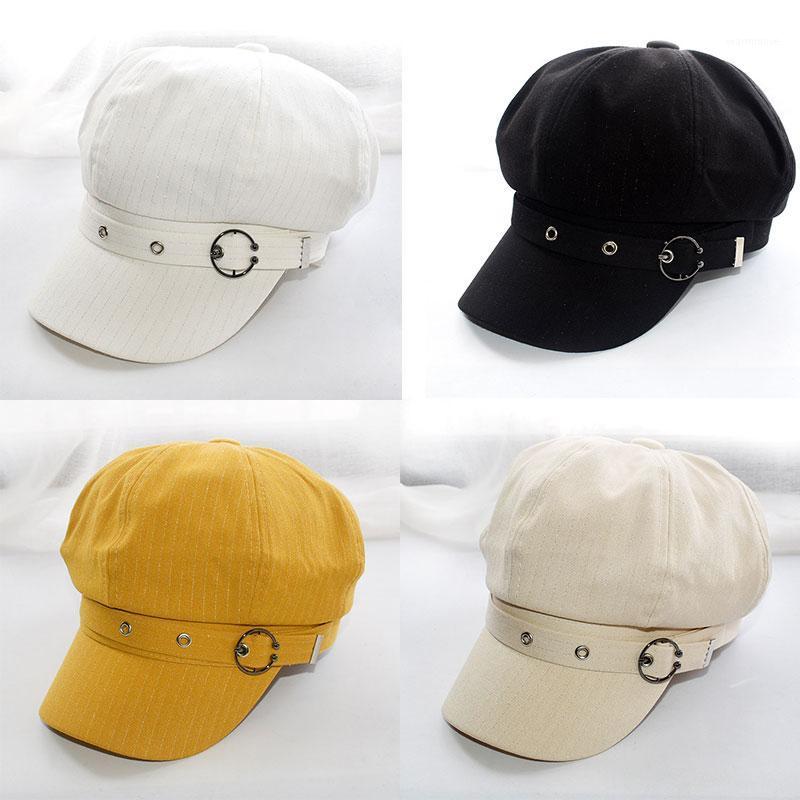 

Round Hats Beach Fisherman Sunscreen Solid Color All-Match Bucket Cap Octagonal Hat Unisex Striped Retro French Artist Hat1, White