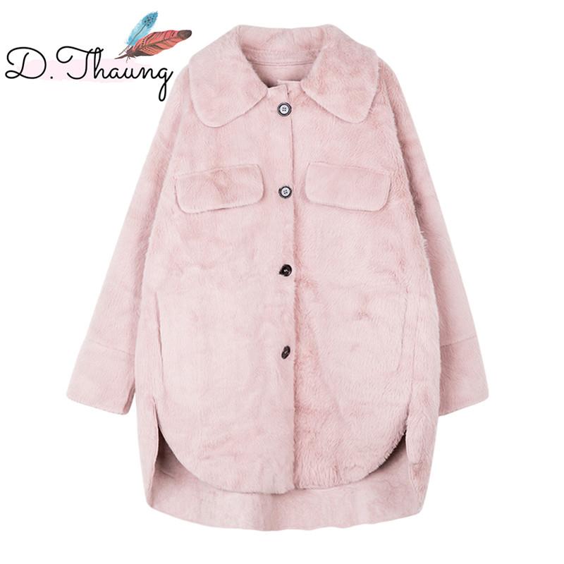 

Women Fur Coat 2020 New Winter Imitation Water Velvet Female Fur Coat Single-Breasted Loose Thick Ladies Fake Cw597, White