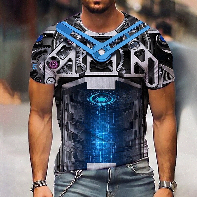 Men's T shirt 3D Print Graphic Machine Crew Neck Daily Sports Print Short Sleeve Tops Casual Classic Designer Big and Tall Blue Z6Hz#