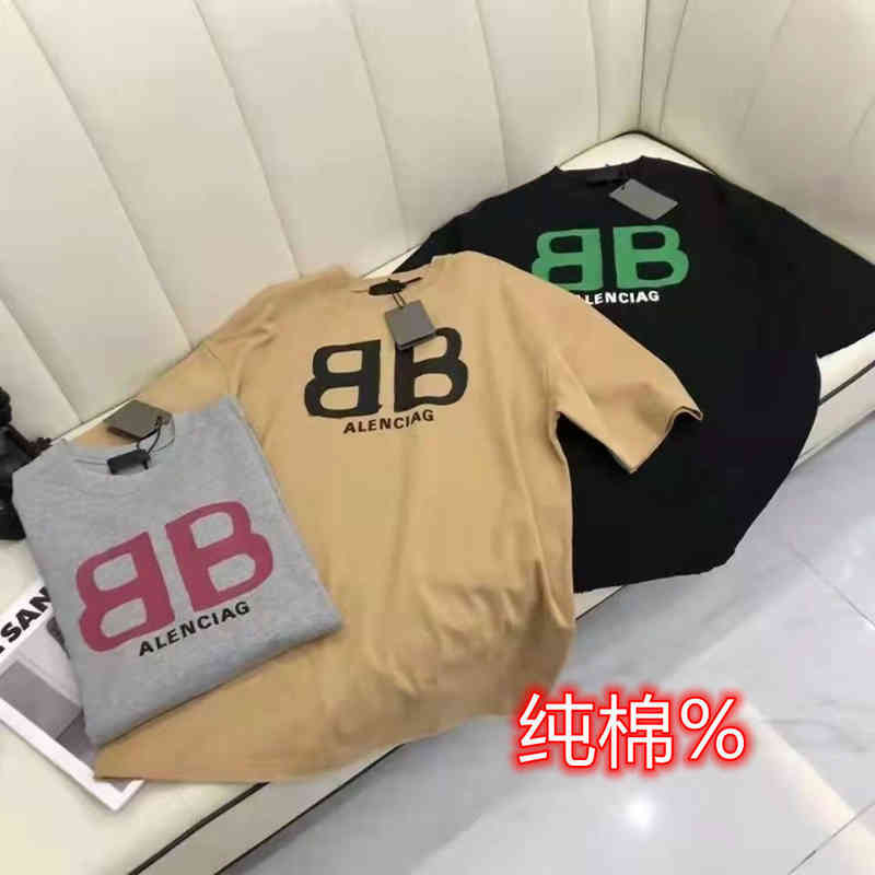 

mens t-shirts balencaigas Spring and summer new Paris double B letter fashion brand short sleeve T-shirt women loose fashion versatile student half sleeve couple, White