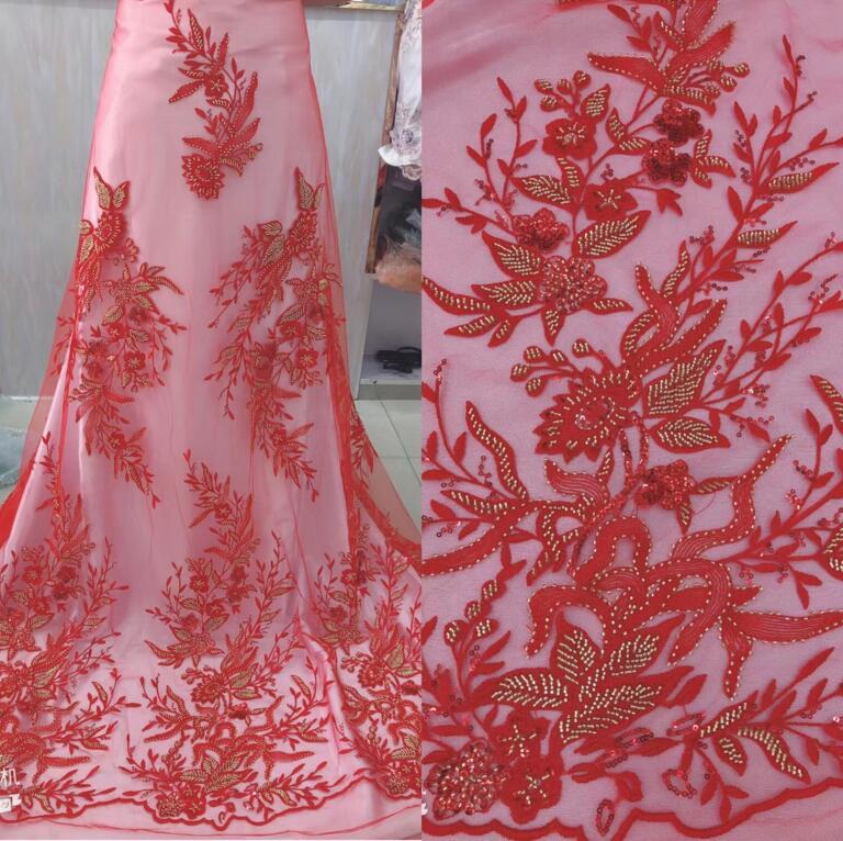 

special and fashion african tulle lace fabric SYJ-589813 with beads new arrival Pretty design