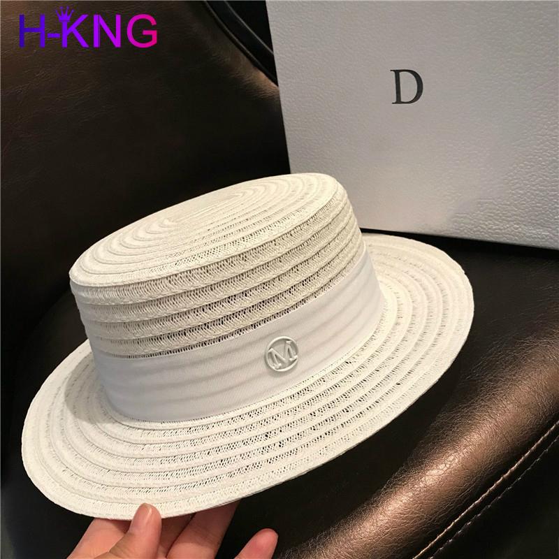 

Wide Brim Hats Classic Unisex Straw Fedora Hat Beach Summer Cap Sun For Women Men Flat Top Couple Tee, White