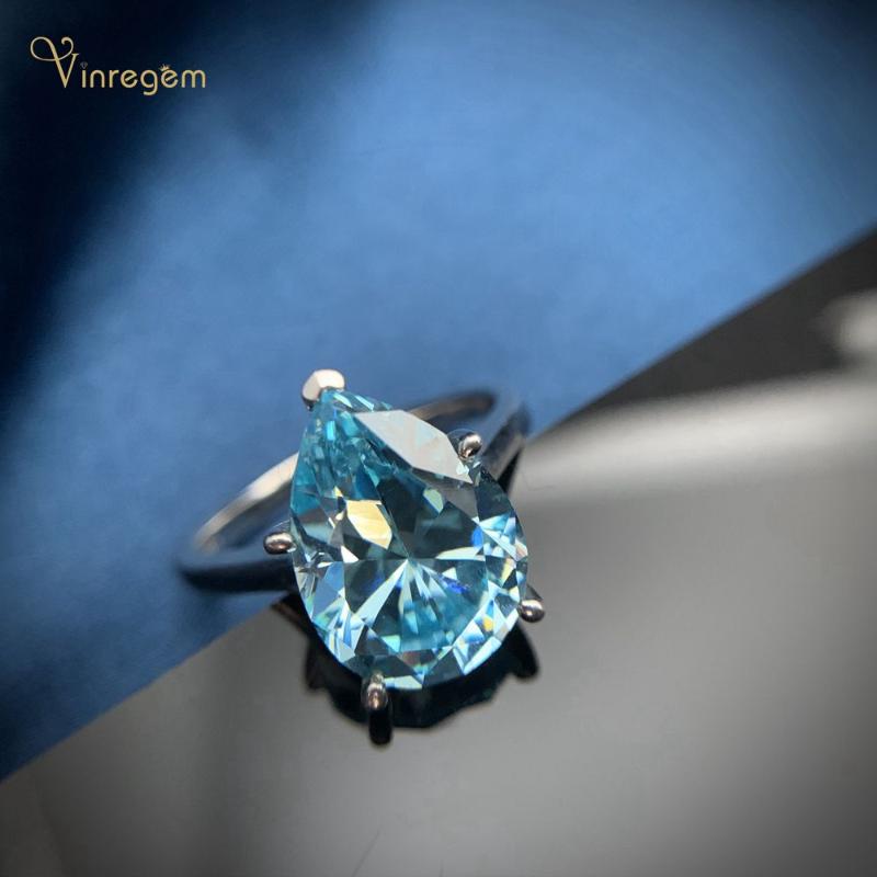 

Cluster Rings Vinregem 100% 925 Sterling Silver Water Drop Aquamarine Gemstone Wedding Party Fashion Ring For Women Fine Jewelry Wholesale, Golden;silver