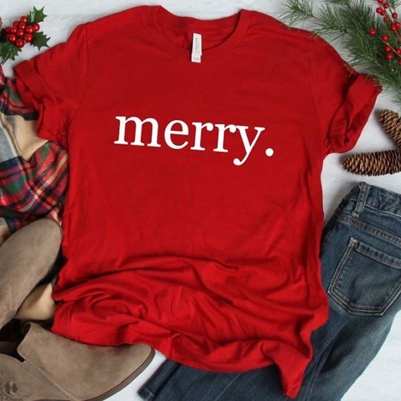 

Merry Christmas Print Aesthetic T Shirt Women Short Sleeve Steetwear Tshirt Thanksgiving Pink Christmas Shirt Causal Red Tops Y200412