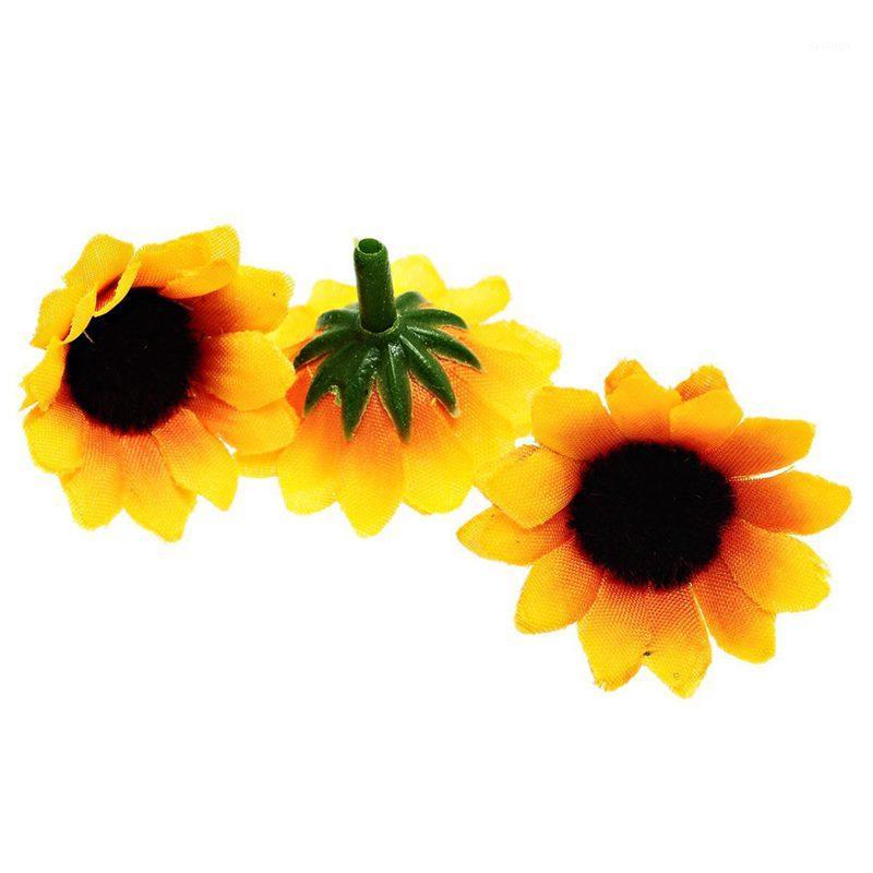 

100 Pcs Artificial Sunflower Little Daisy Gerbera Flower Heads for Wedding Party Decor (Yellow&Coffee)1, Yellow coffe color
