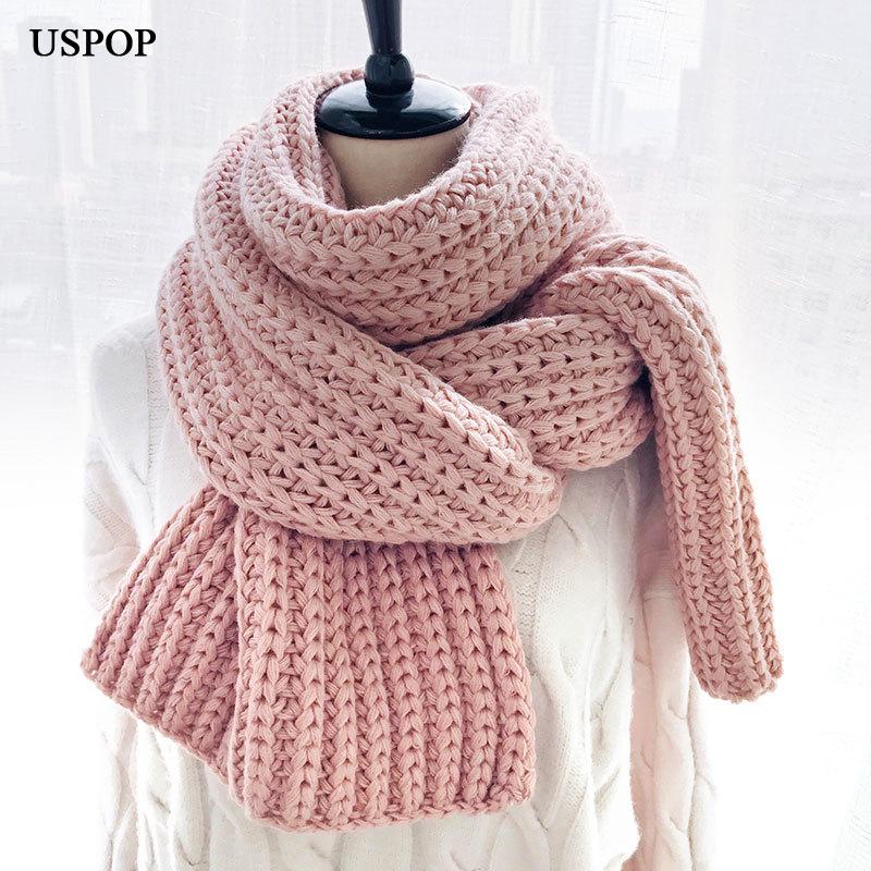 

USPOP 2020 Winter scarf large long women scarves female warm knitted scarf casual simple solid color shawl