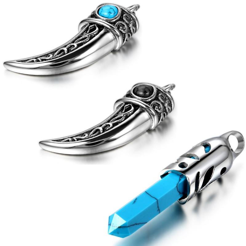 

New 2021 Gothic Mens Stainless Steel Artificial Wolf Tooth Pendant Necklace Boys hombre collares Blue & Black
