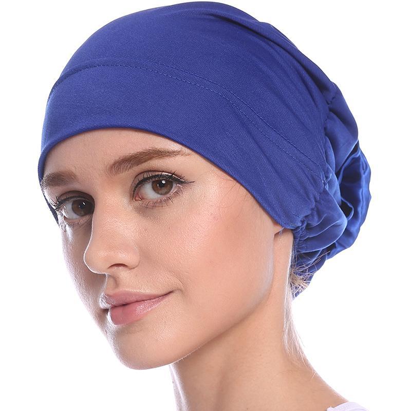 

New Women Fashionable Back Multifunction Decoration Elastic Turban Hat Hot Sale Cancer Patient Chemotherapy Keep Warm Hat, White