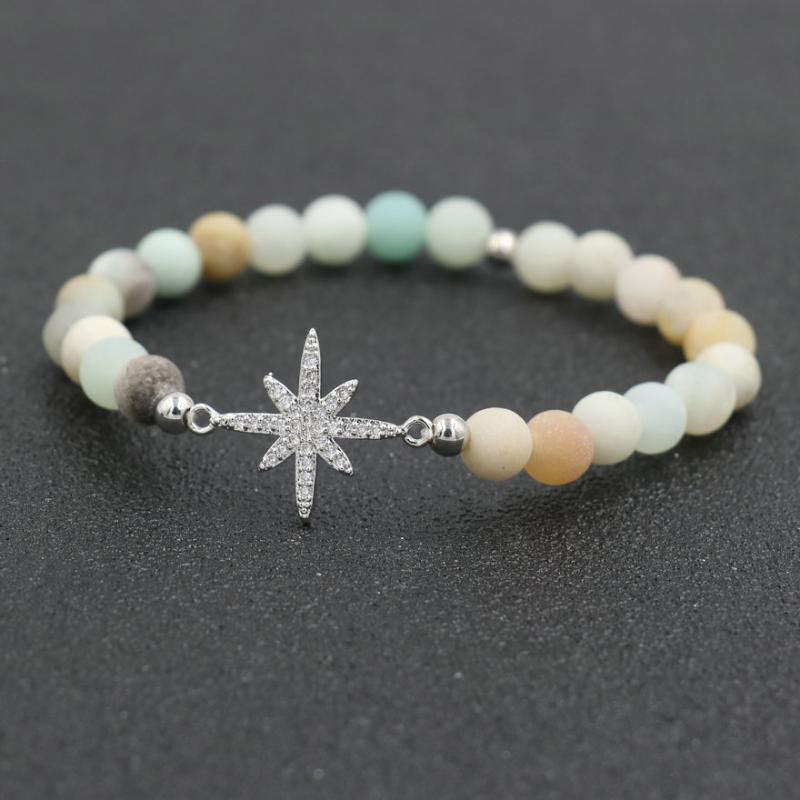 

Exquisite Micro CZ Charm Star Bracelet For Women Pink Quartz Stone Beads Bracelets Silver Color Jewelry Lovers' Pulseira Femme