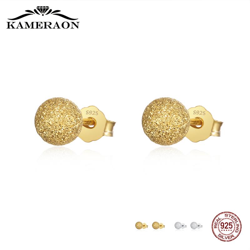 

KAMERAON Original 925 Silver Stud Earring Women Enamel Round Frosted Astigmatism Gold Fashion Jewelry Female Catkins