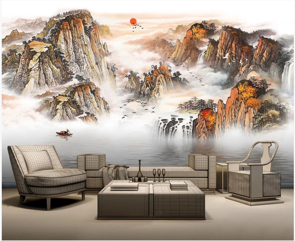 

Custom photo mural wallpaper 3 d Chinese artistic conception ink landscape living room home decor 3d wall murals wallpaper for walls 3 d, Non-woven wallpaper