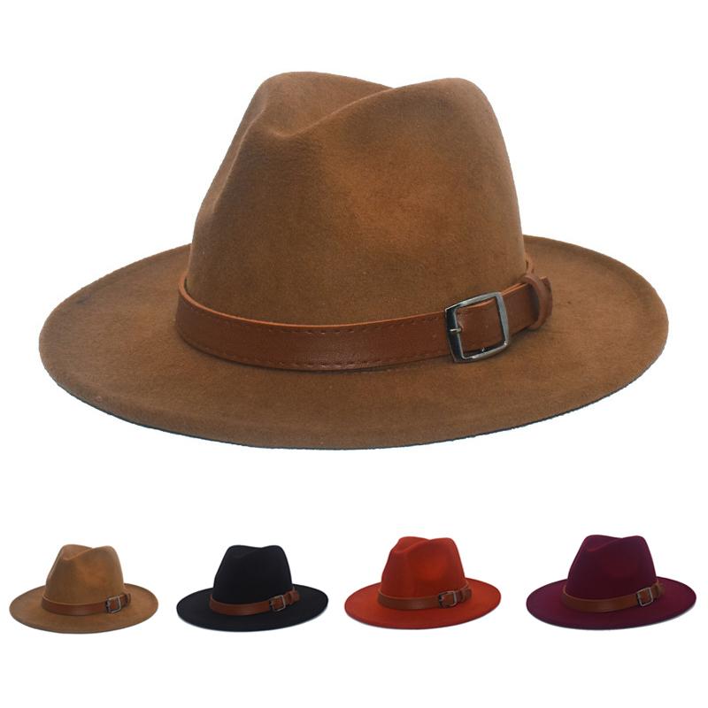 

Winter Autumn Woolen Fedora Classic Solid Color Wide Brim Flat Female Lady Jazz Cap Outdoor Sun Hats for Women Chapeau Femme, Style 2 black