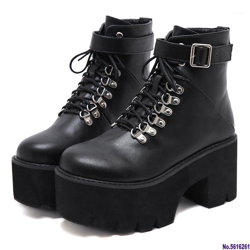 

New Arrival Womens Autumn Shoes Chunky Block High Heel Platform Lace Up Ankle Boots For Women Comfortable Promotion Sale1, Black shoes