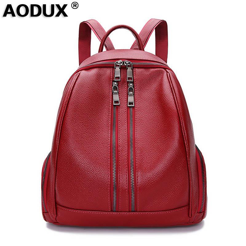 

AODUX 2020 Women's Genuine Leather Backpack Female Backpacks School Bags For Girls Teenagers Cowhide Mochila School Style Bags, Black
