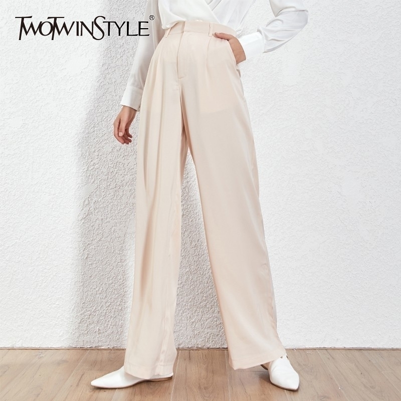 

TWOTWNSTYLE Summer Loose Casual Trousers For Women High Waist Maxi Wide Leg Pants Female Elegant Fashion Clothes New 201031, Green