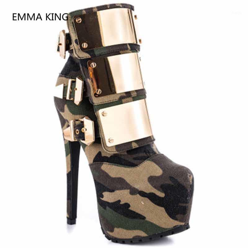 

Boots Fashion Army Green Women Ankle Glitter Metal Super High Heels Pumps Ladies Winter Platform Shoes Woman Camouflage Boot1, As shown in picture