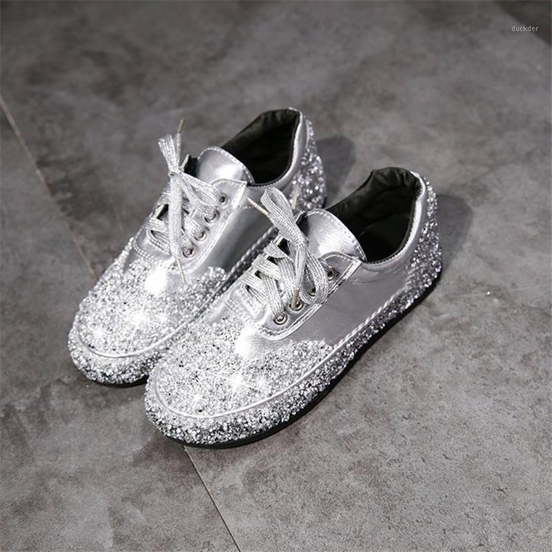

Korean version of the 2021 spring new color rhinestone sequins sports and leisure flat shoes lace round head women's shoes1, A3