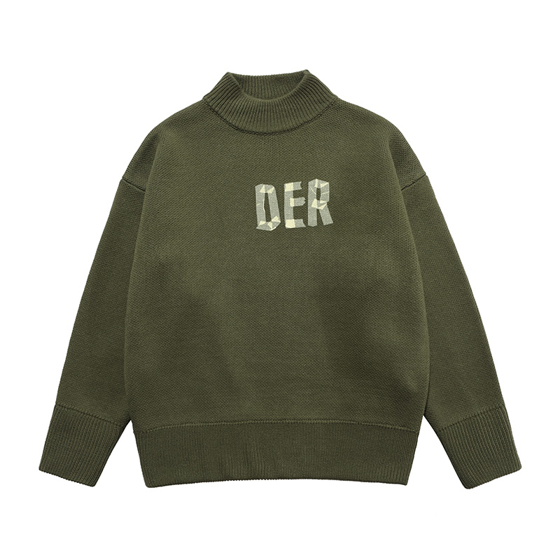 Autumn Winter Asian Tape Letter Half Turtleneck Sweater High Collar Knitting Pullover Men Women Casual wool Street Sweatshirt Jumper