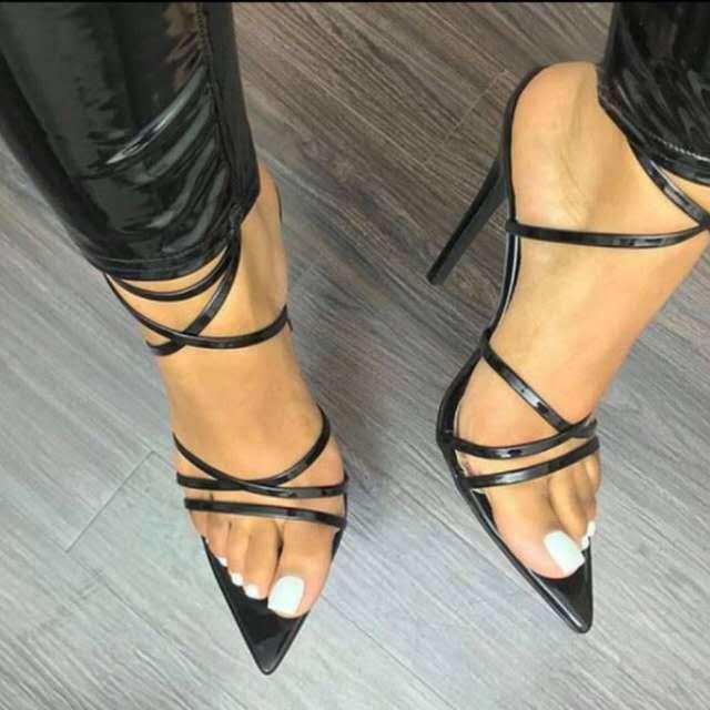 

Women's shoes 2021 Women's sandals summer new pointed fish mouth cross strap stiletto heels in large size, Black