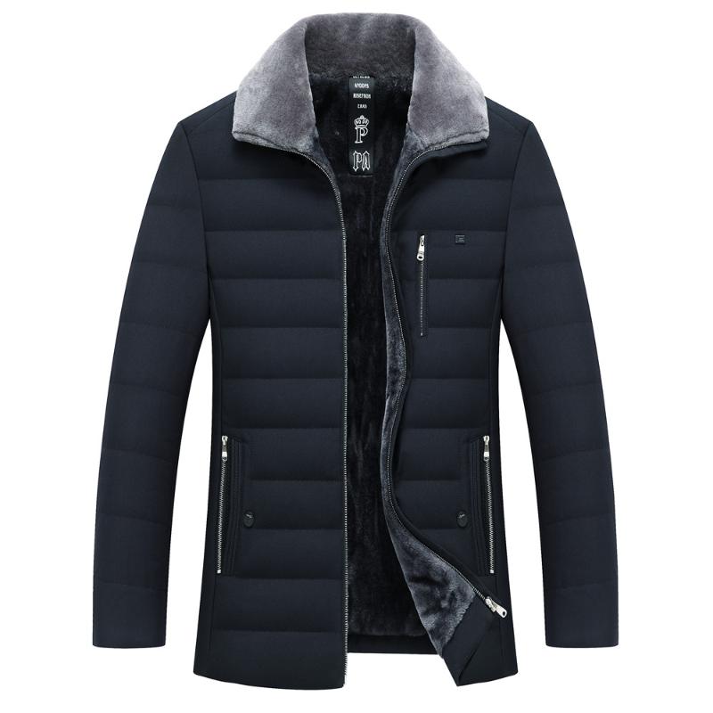 

New Men's Winter Jackets Thick Turn-down Collar Parka Men Coats Casual Warm Fleece Cotton Jacket Male With Fur Collar Jacket Men, Black
