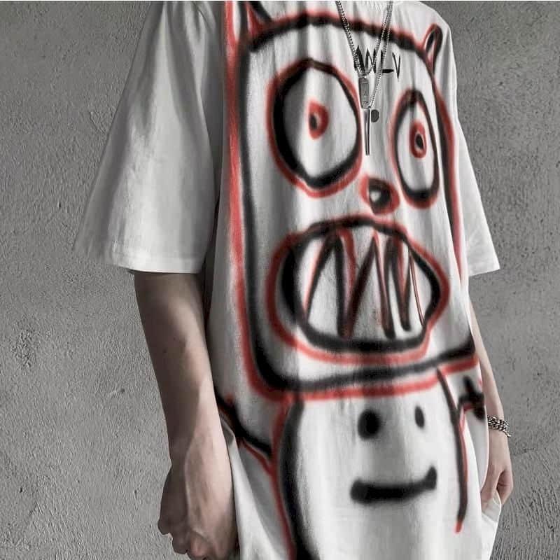 

Men's T-Shirts Short-sleeved T-shirt 2022 Summer Cartoon Graffiti Funny Print Goth Punk Loose Casual Men Women Tops Trendy Grunge Clothes, An white