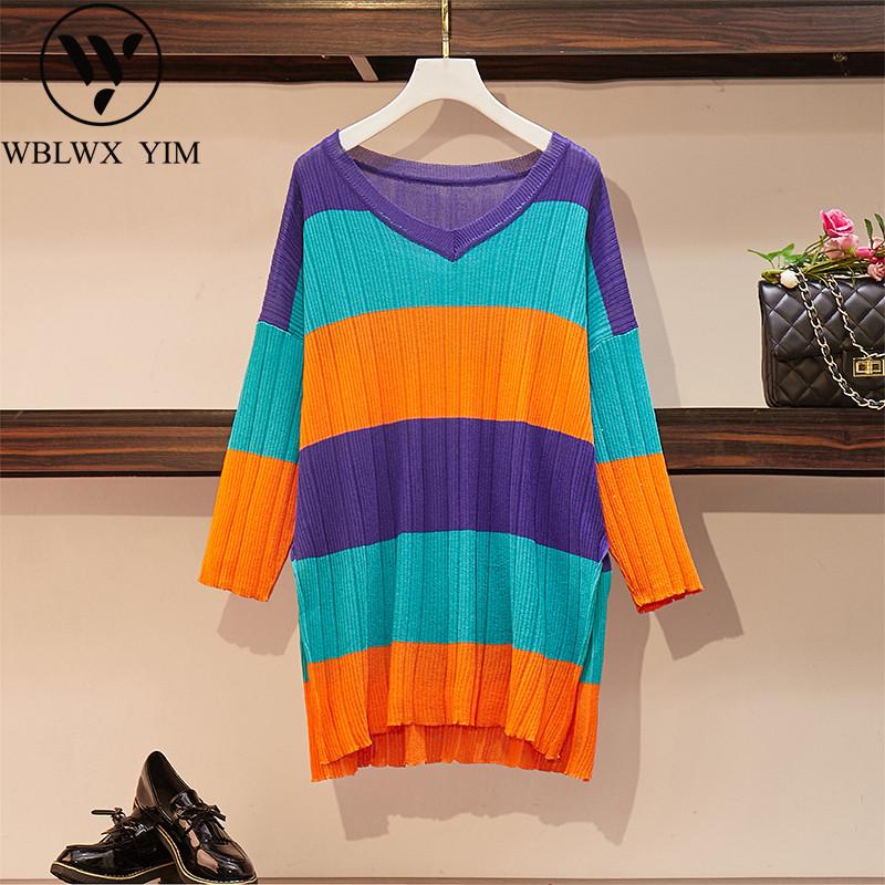 

High quality Knitting Sweater Women Autumn Fashion stripe Long sleeve O-Neck Pullover Casual Tops Women Loose Plus size Sweaters, Photo color