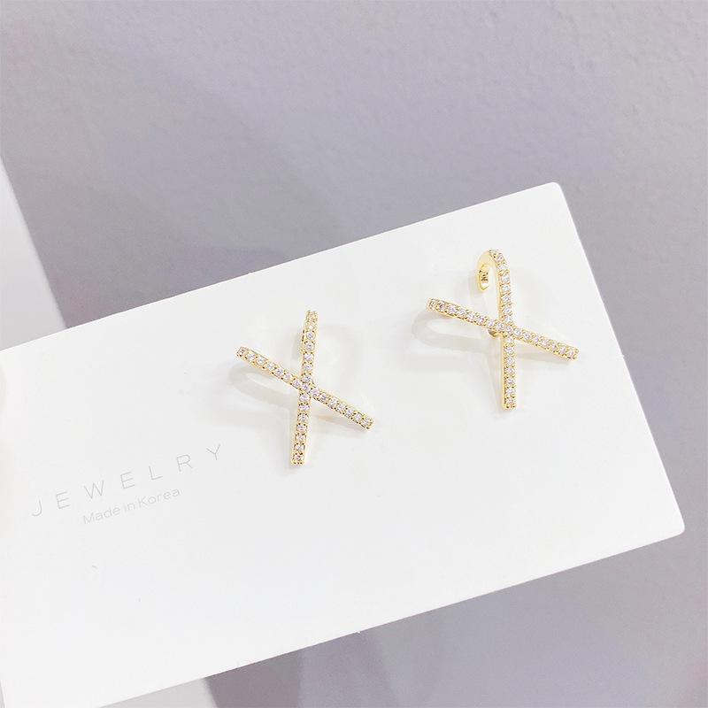 

Fashion cubic zirconia X Shape earrings Simple Letter Stud earrings for women jewelry