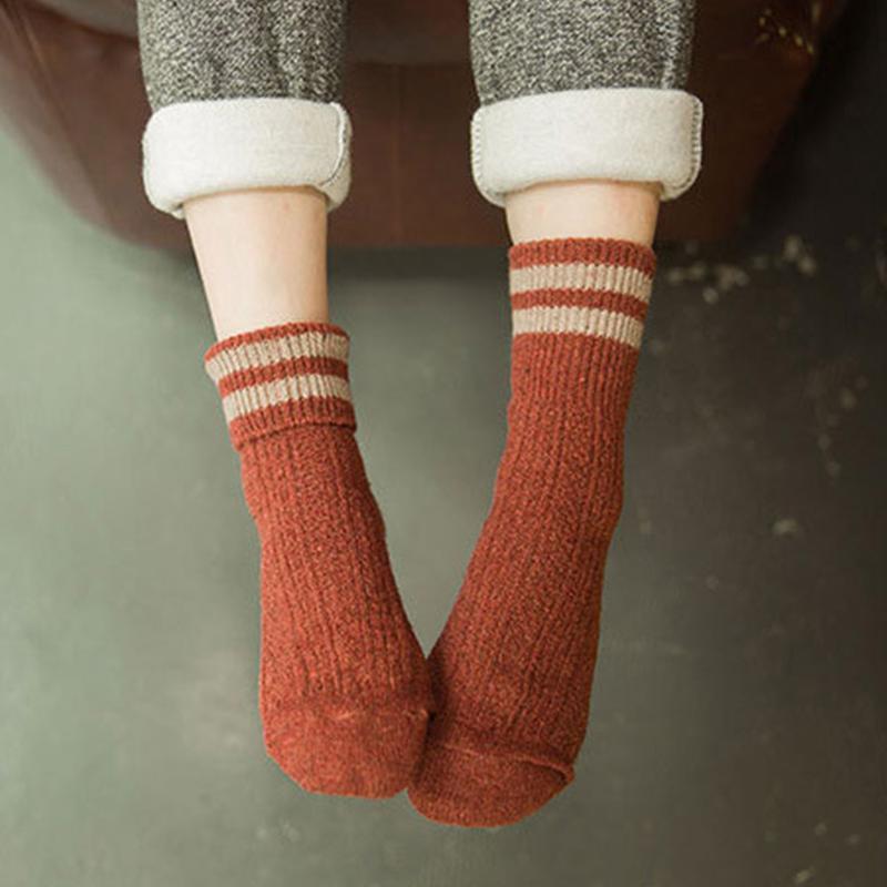 

1 Pair Elastic Home Comfortable Keep Warm Gift Women Socks Autumn Casual 2 Striped Wool Winter Soft Mid Thickened