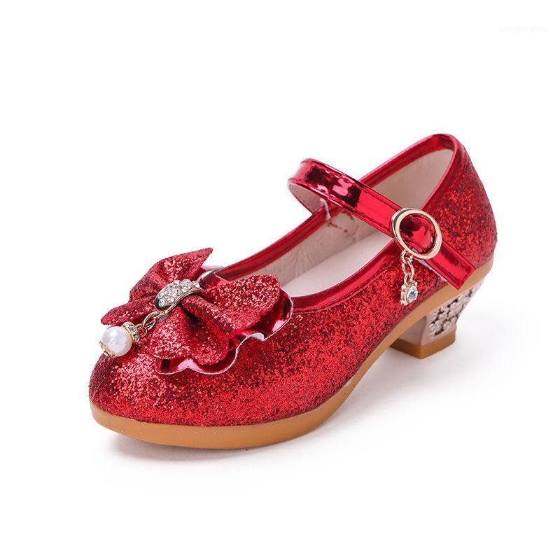 

Athletic & Outdoor 2021 Princess Kids Leather Shoes For Girls Flower Casual Glitter Children High Heel Butterfly Knot Shiny Pink Red1