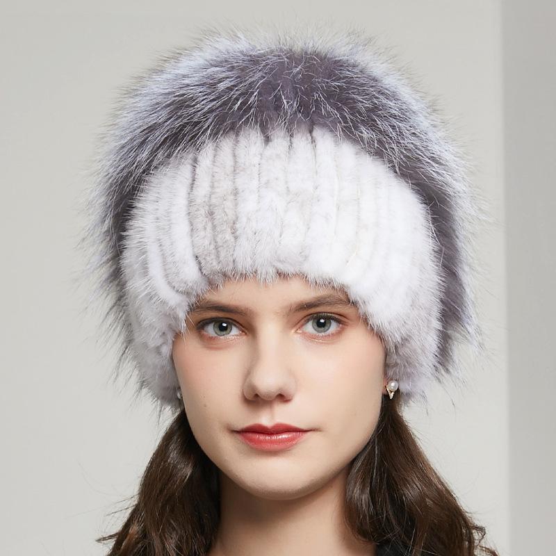 

GYR-02 Popular Style Mink Knitted Hat Fur Hat Winter Warm Rhinestone Knitted Elastic, Color 5