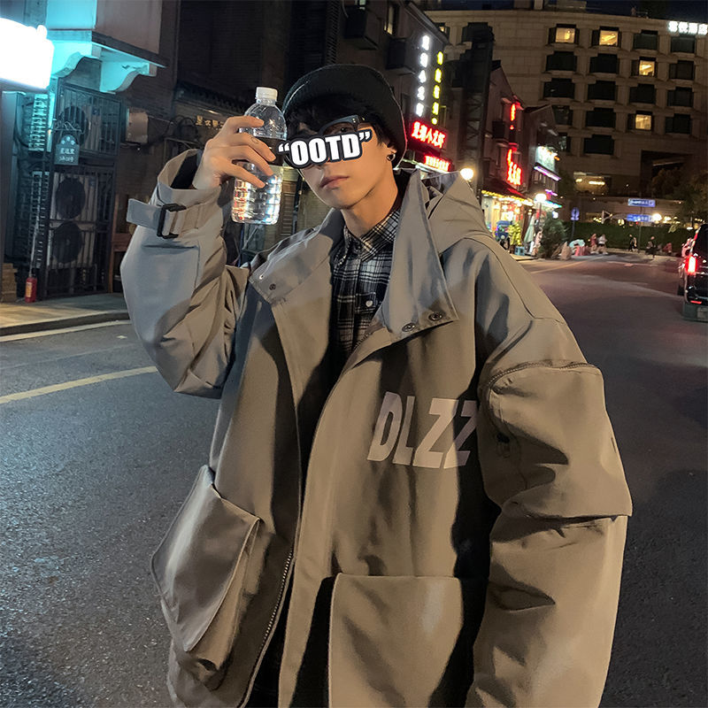 

2021 Men's New Fall Thin Reflective Jacket Youth Clothing 5VIE, Black