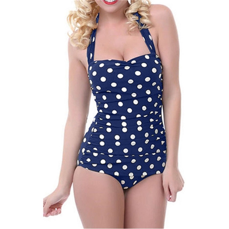 

One Piece Swimsuit Women Plus Size Swimwear Bathing Suit Slimming Female Print Retro Beach Bathing Suit Bodysuit SCL459 Y200319, Dark blue