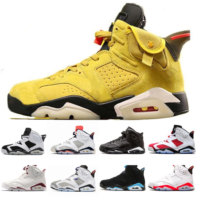 

With Box Travis Scotts Yellow 6 mens basketball shoes Angry bull Black Infrared Hare Oreo Wheat 6s men trainers sports sneakers, Color#20
