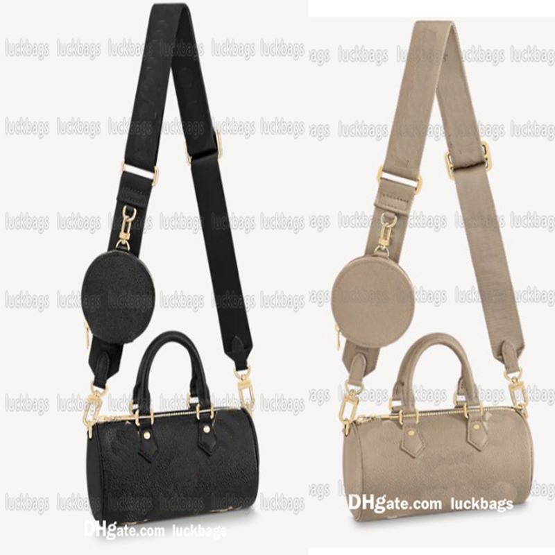 

Papillon BB Cross Body Bag Black/Beige Embossed Supple Grained Cowhide Leather Tote Removable Round Coin Purse Jacquard Strap lvs louise viuton nano speedy handbag, Dust bag