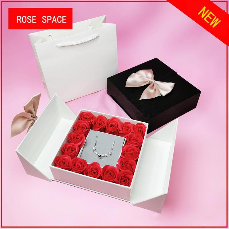 

ROSE SPACE Rose Flowers Valentines Gift Flower Gift Artificial Flowers Jewelry Box For Mom Girlfriend Wedding Gifts, No lipstick