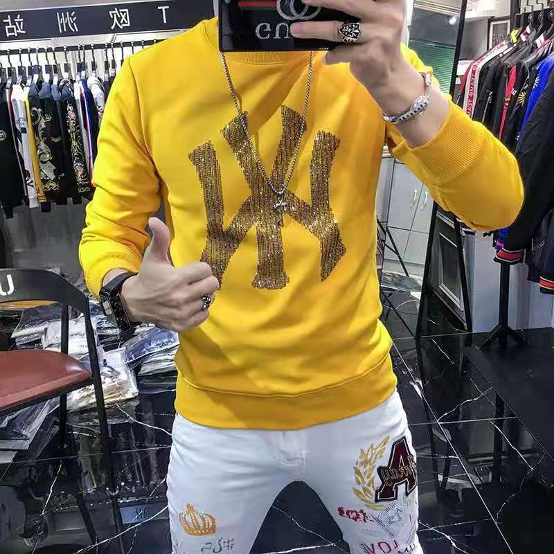 

Men's Hoodies Hot Drilling Winter Personalized Slim Top 2022 New Fashion Pattern Diamond Warm Thick Long Sleeve Pullover Handsome Male Sweatshirts Clothing M-4XL, Black